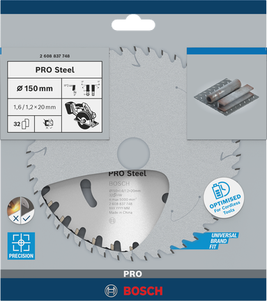 Hoja de sierra circular Bosch PRO Steel de 150 mm.